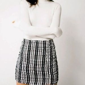 NWT Zara Black White Plaid Ruched Mini Skirt L